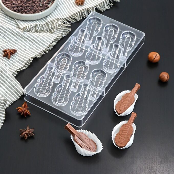 Форма для шоколада и конфет KONFINETTA «Скрипка», 33x16,2 см, 12 ячеек, ячейка 7,4x3 см