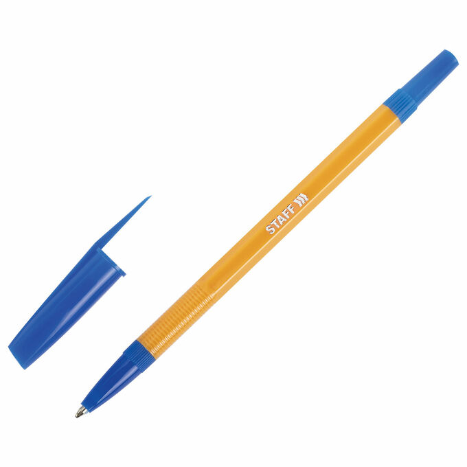 Ручка шариковая STAFF &quot;BP-03&quot;, СИНЯЯ, корпус оранжевый, узел 1 мм, линия письма 0,5 мм, 143741