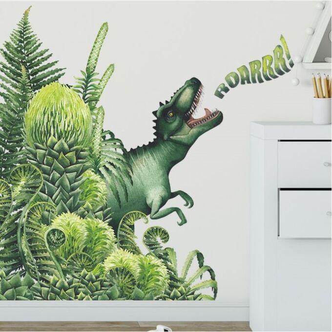 Наклейка пластик интерьерная цветная &quot;Тиранозавр в джунглях&quot; 30х90 см 7599431
