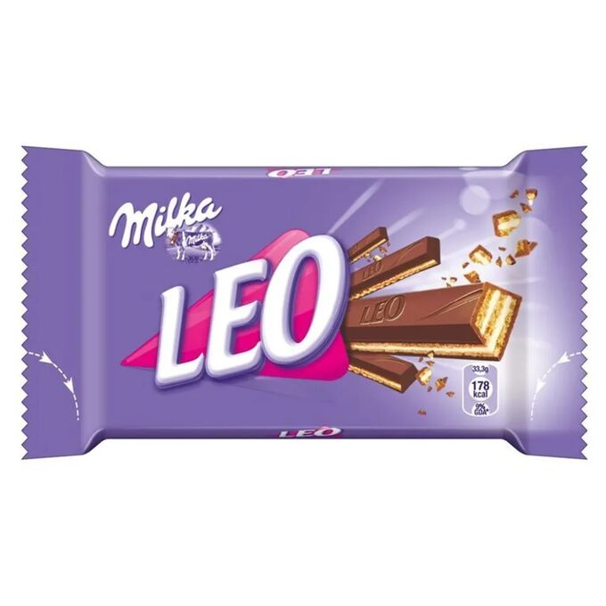 Шоколадный батончик Milka Leo Milk хрустящая вафля Милка Лео покрытая молочным шоколадом 33,3 гр