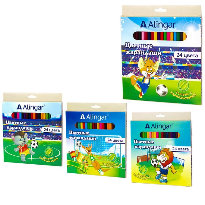 Карандаши цветные Alingar 24 цв., &quot;Веселый футбол&quot; деревянные, шестигранные, заточенные, грифель 3.0 мм, картон. уп., европод.