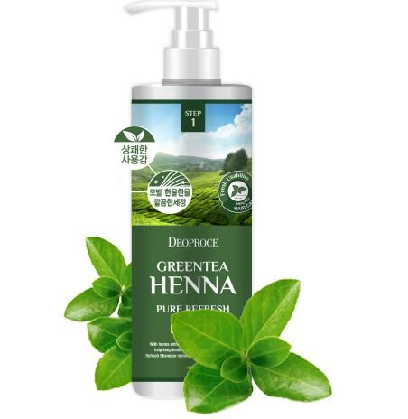 DEOPROCE Обновляющий шампунь с хной и зеленым чаем Greentea Henna Pure Refresh Shampoo
