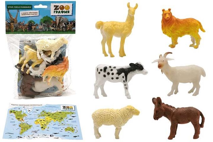 200661525 Игровой набор &quot;Домашние животные&quot; с картой обитания внутри (6 шт в наборе) (Zooграфия)