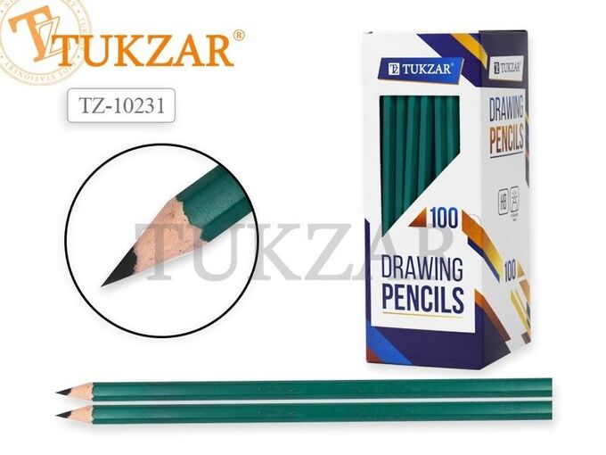 Tukzar Чернографитный карандаш HB, шестигранный, заточенный, без ластика. Производство Россия.