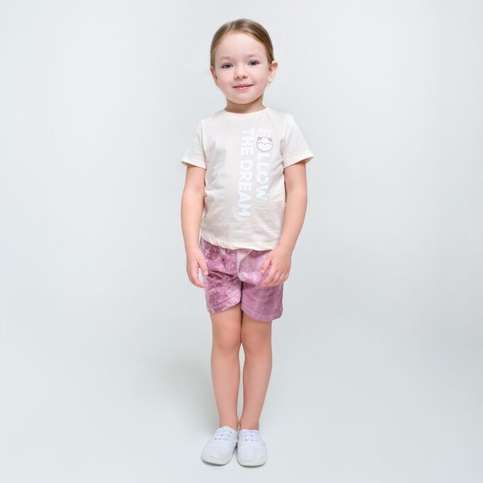 Пижама детская (футболка, шорты) KAFTAN &quot;Dream&quot; р.30 (98-104), бежевый ,лиловый тай-дай