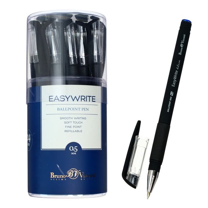 Bruno Visconti Ручка шариковая EasyWrite Black, узел 0.5 мм, синие чернила, матовый корпус Silk Touch