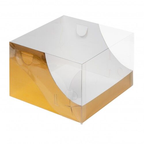 Коробка для торта 205*205*140 с пластиковой крышкой ЗОЛОТО 021143
