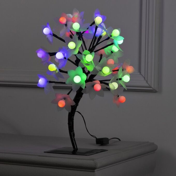 Luazon Lighting Светодиодный куст «Цветы с шариками» 30 см, 32 LED, мигание, 220 В, свечение мульти (RG/RB)