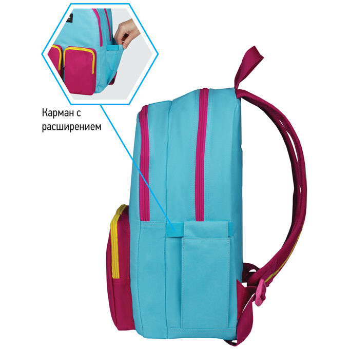 Рюкзак Berlingo Color blocks &quot;&quot;Blue fuxia&quot;&quot; 39*28*17см, 2 отделения, 4 кармана, уплотненная спинка