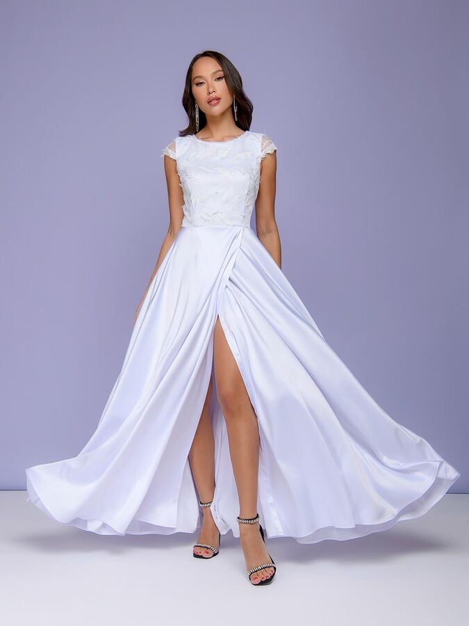 1001 Dress Платье белое длины макси с вышивкой и разрезом на юбке