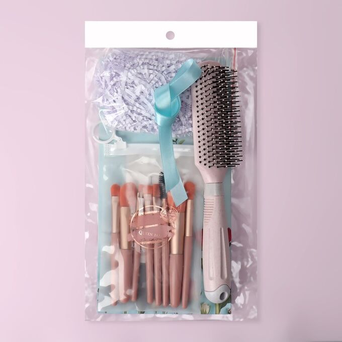Подарочный набор «For You», 2 предмета: набор кистей, массажная расчёска, цвет МИКС