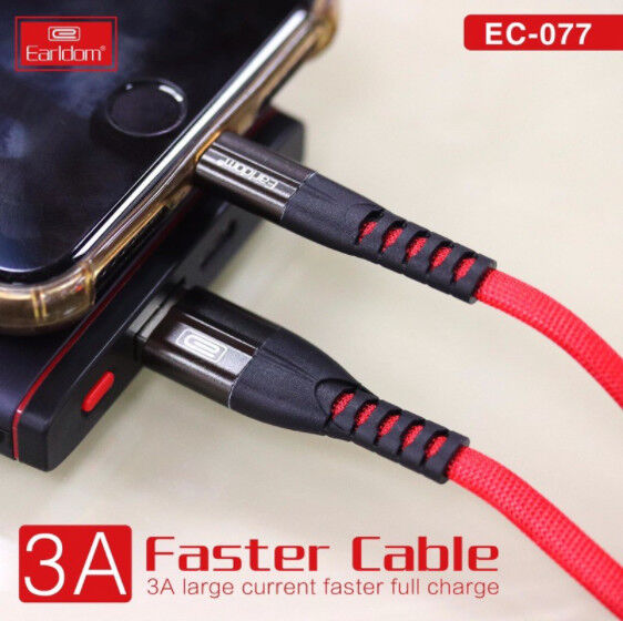 NEW ! Кабель USB Earldom Nylon+Metal 3.0А 1м черный зарядка и передача