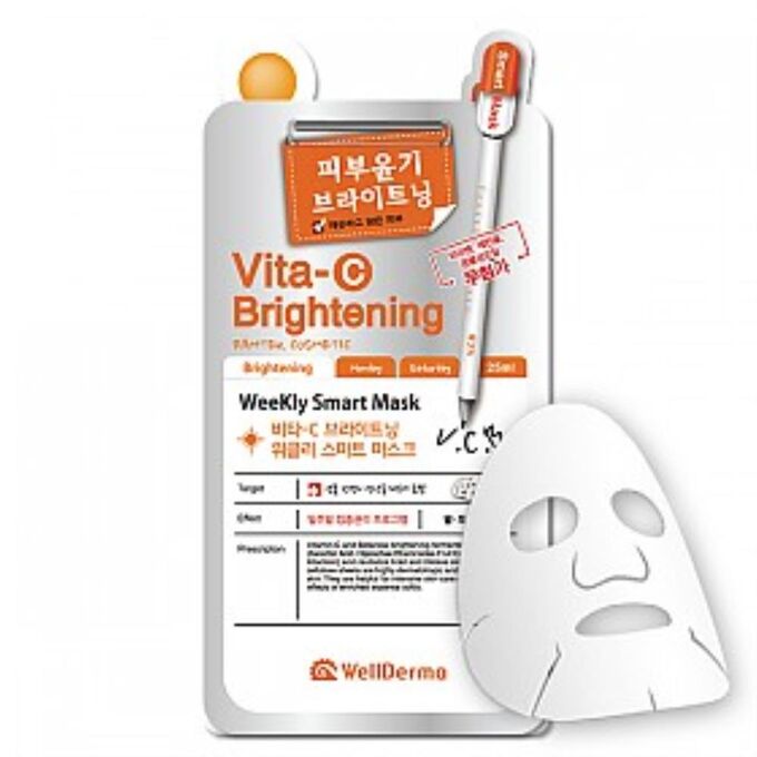 Wellderma Осветляющая маска для лица с витамином С Vita-C Brightening Weekly Smart Mask, 25 мл