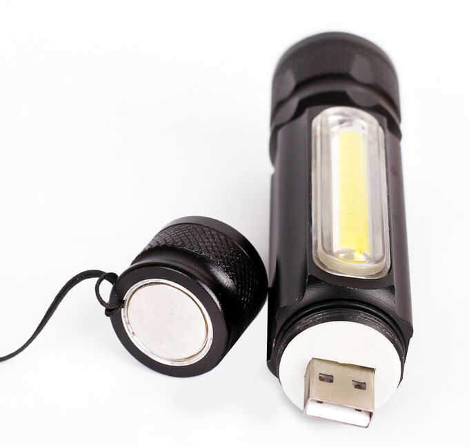 Фонарь  Ultra Flash  LED 51524 (фонарь аккум 4В, черный, 2LED, 3Вт, фокус, 4реж, USB, бокс)