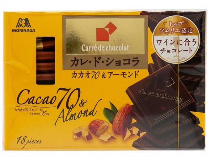 Шоколад Carre de Chocolat &quot;Какао 70 и миндаль&quot; 18шт, Morinaga, 86,4г, 1/6/72