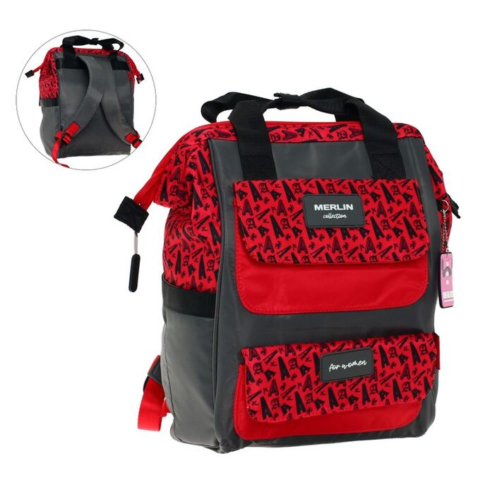 Сумка-рюкзак молодежная Across Merlin, 43 х 29 х 15 см, красный/серый