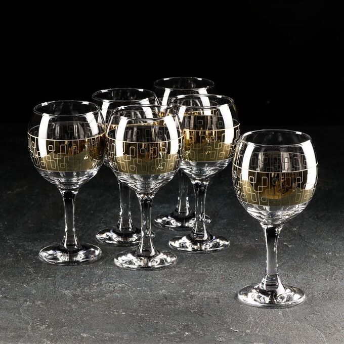 GiDGLASS Набор бокалов «Геометрия», 290 мл, с гравировкой и напылением, 6 шт, цвет напыления золотой