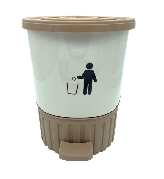 DDStyle Контейнер для мусора, 8 л, с крышкой, с педалью, пластик, молочный - кофейный