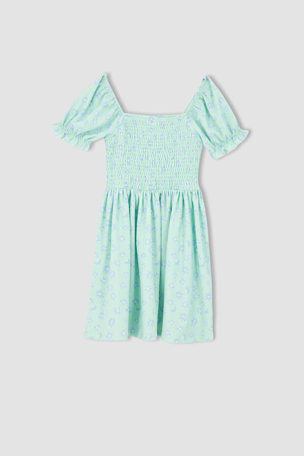 DEFACTO Летнее платье Gipe для девочек с квадратным воротником и короткими рукавами-фонариками