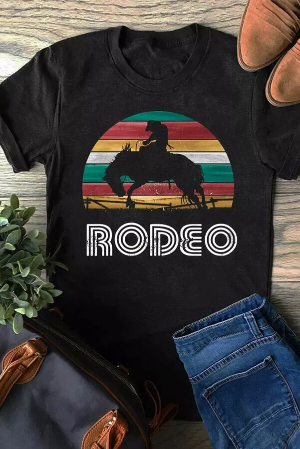 Черная футболка с разноцветным принтом Rodeo