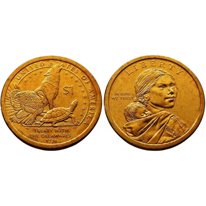 Albonumismatico США 1 доллар 2013 D год UNC KM# 551 Делаверский договор 1778 года Сакагавея Коренные американцы