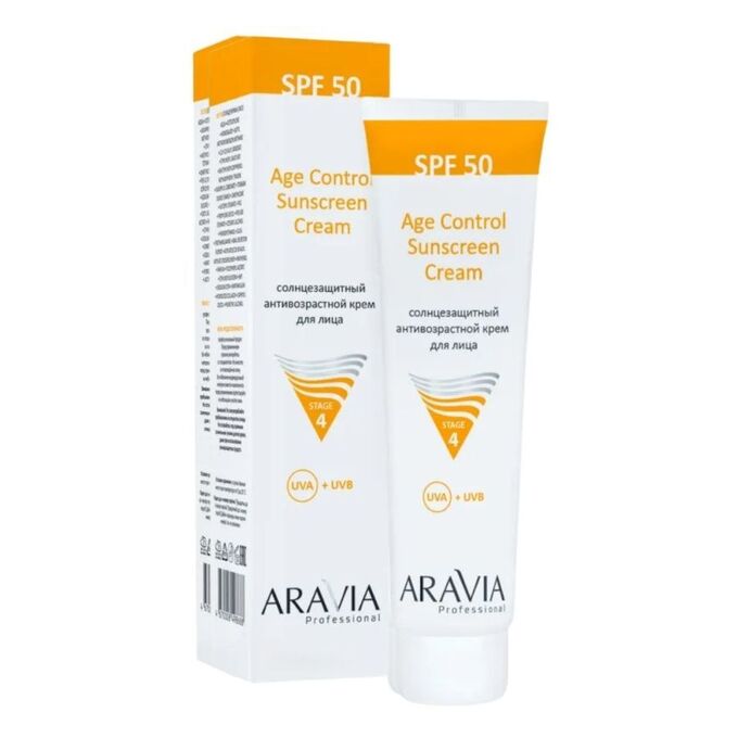 ARAVIA Professional Aravia Cолнцезащитный антивозрастной крем для лица Age Control Sunscreen Cream SPF 50, 100 мл