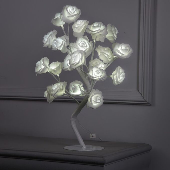 Luazon Lighting Светодиодный куст «Розы белые» 45 см, 24 LED, постоянное свечение, 220 В, свечение белое