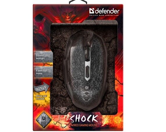 Проводная игровая мышь Defender Shock GM-110L оптика, 6кнопок, 800-3200dpi, 52110