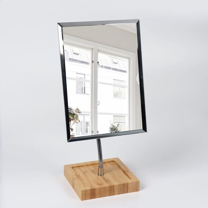 Queen fair Зеркало с подставкой для хранения, на гибкой ножке, зеркальная поверхность 14,8 х 20 см, цвет коричневый/серебристый