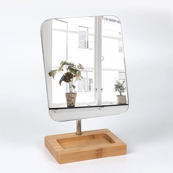 Queen fair Зеркало с подставкой для хранения, на гибкой ножке, зеркальная поверхность 16,5 х 19,5 см, цвет коричневый/серебристый