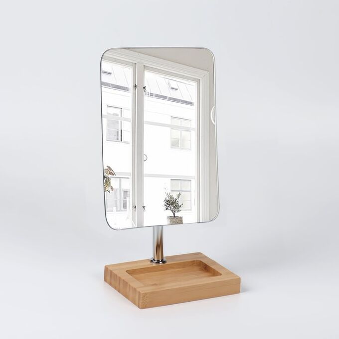 Queen fair Зеркало с подставкой для хранения, зеркальная поверхность 16 х 21 см, цвет коричневый/серебристый