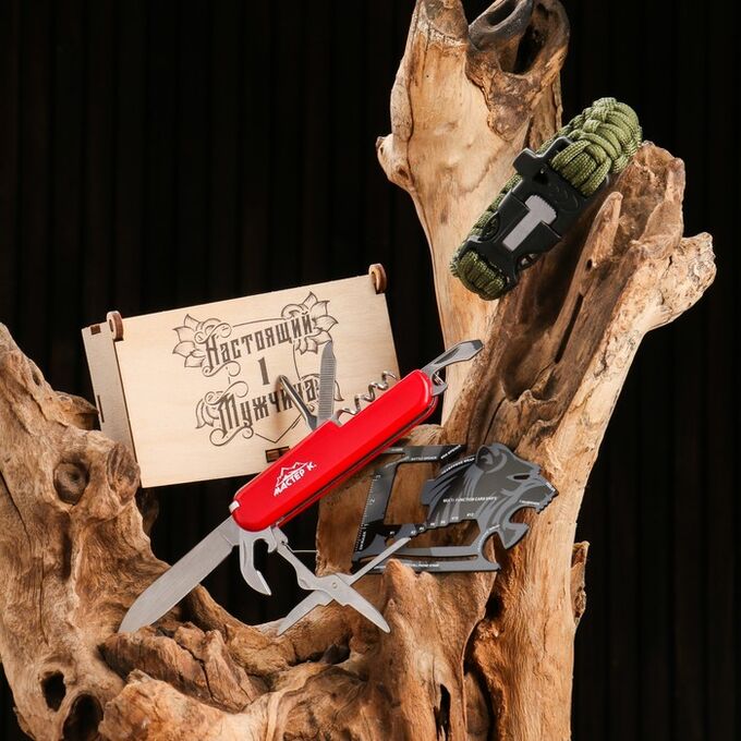 Набор подарочный 3в1 (браслет, карта выживания, нож) Настоящий Мужчина