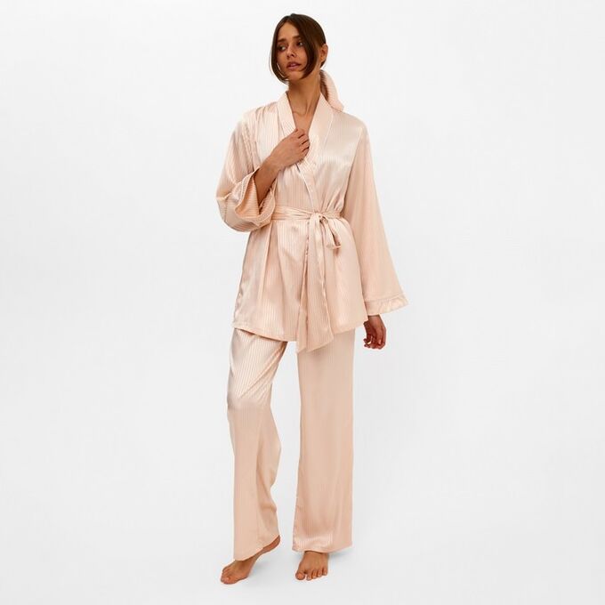 Пижама женская (халат, брюки) MINAKU: Light touch цвет молочный, размер 42