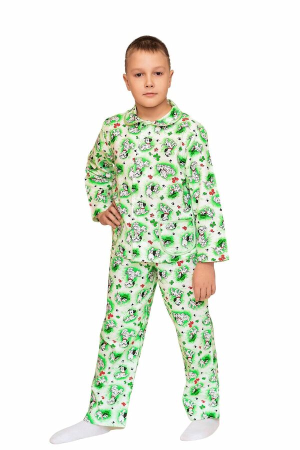Ивановотекстиль Пижама для мальчика, модель 307, фланель (Долматинцы, зеленый 4046-5)