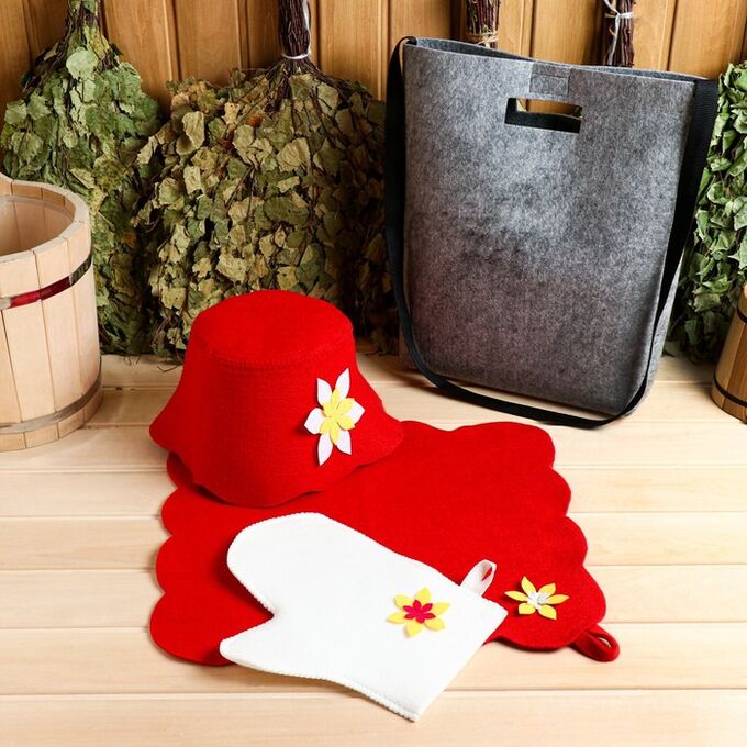 Набор банный портфель сумка красная шапка,коврик,рукавица &quot;Рэд&quot;