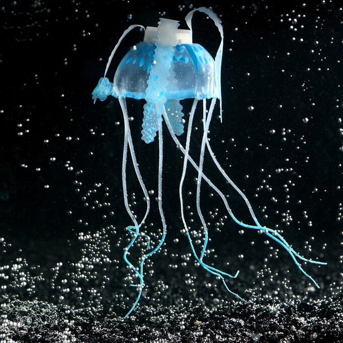 Декор для аквариума &quot;Медуза&quot; силиконовая, с неоновым эффектом, 5 х 5 х 15 см, синяя 7108864