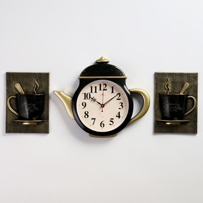 СИМА-ЛЕНД Часы настенные, серия: Кухня, &quot;Чайник и две чашки&quot;, плавный ход, 29 х 34 см, d-18 см
