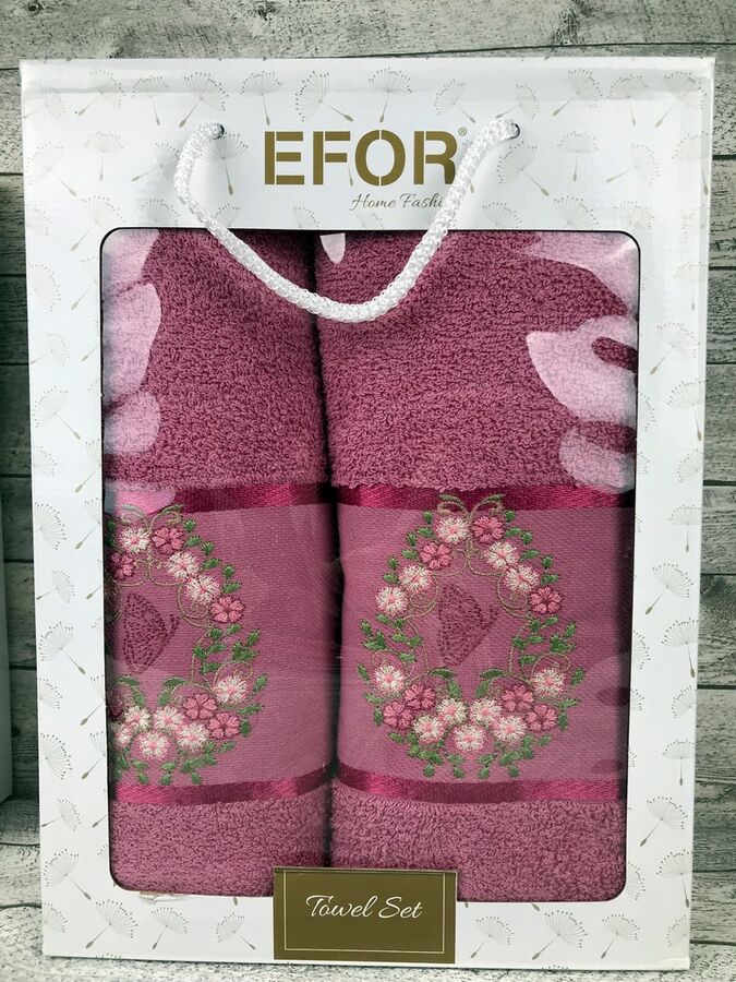 Набро полотенец EFOR из 2 пр.с вышивкой KELEBEK (50*90.70*140) сухая роза gul kurusu
