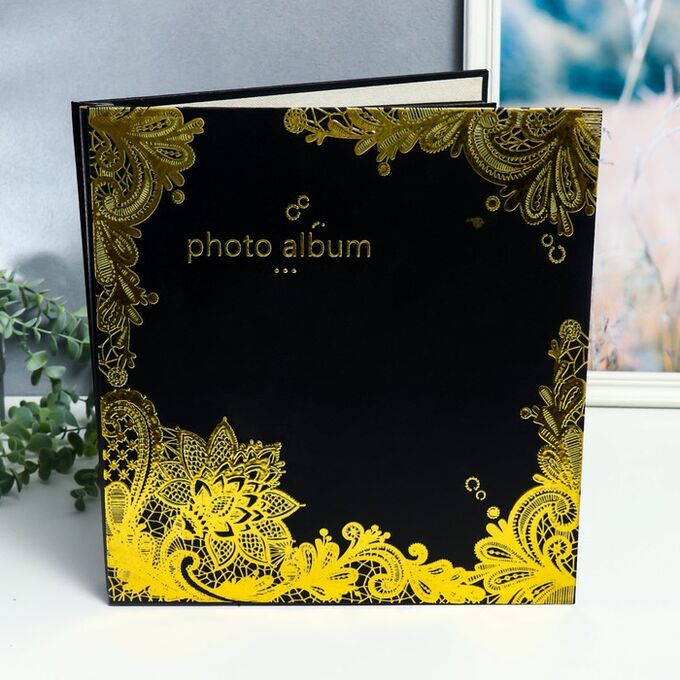 СИМА-ЛЕНД Фотоальбом магнитный 20 листов &quot;Золотые графичные цветы на чёрном&quot; в коробке 34х4х33 см