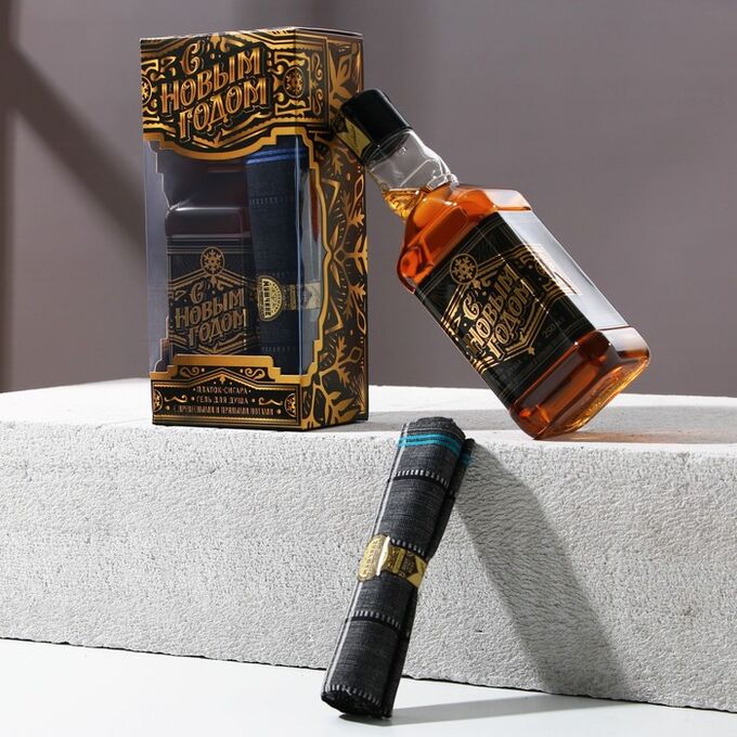 СИМА-ЛЕНД Набор «С Новым годом!»: гель для душа во флаконе виски, древесный с пряными нотами, 250 мл; платок в форме сигары