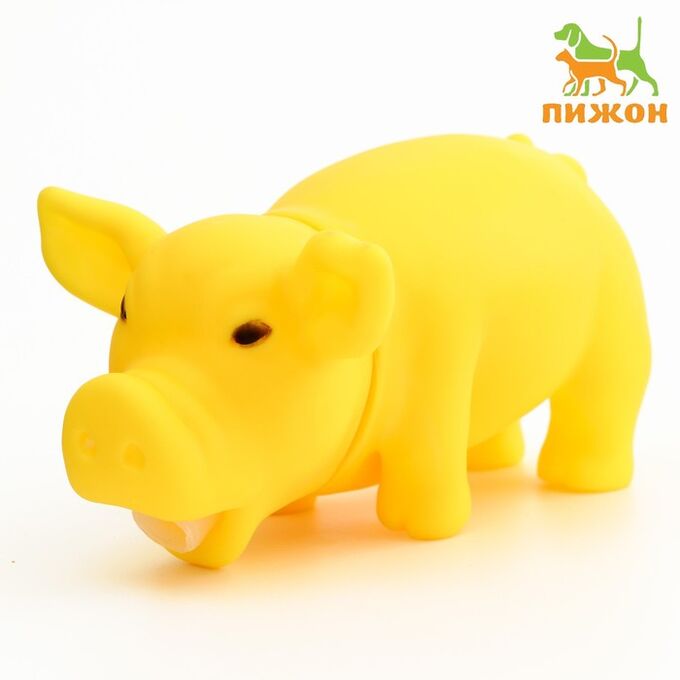 Пижон Игрушка хрюкающая &quot;Веселая свинья&quot; для собак, 15 см, жёлтая