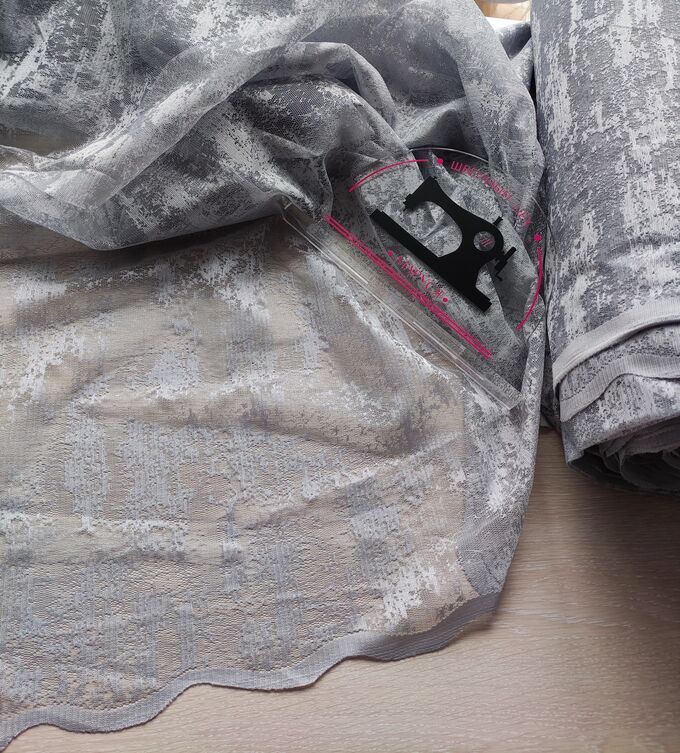 Швейный цех "Маруся" Тюль готовый СЕРЫЙ эффект штукатурки шириной 5 метров