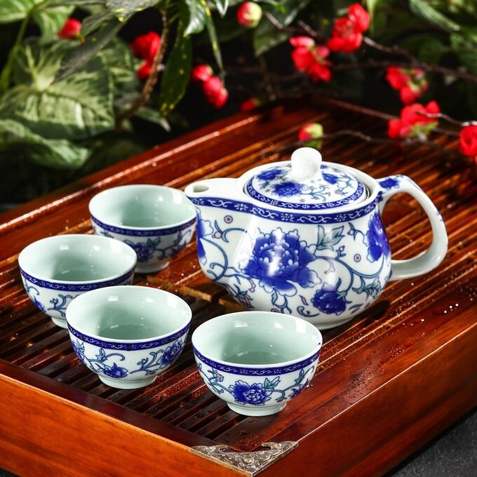 СИМА-ЛЕНД Набор для чайной церемонии «Синий цветок», 5 предметов: чайник 200 мл, чашка 30 мл