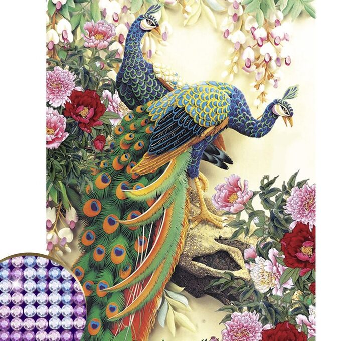 Школа талантов Алмазная мозаика с частичным заполнением «Павлины», 30 х 50 см, 26 цветов страз