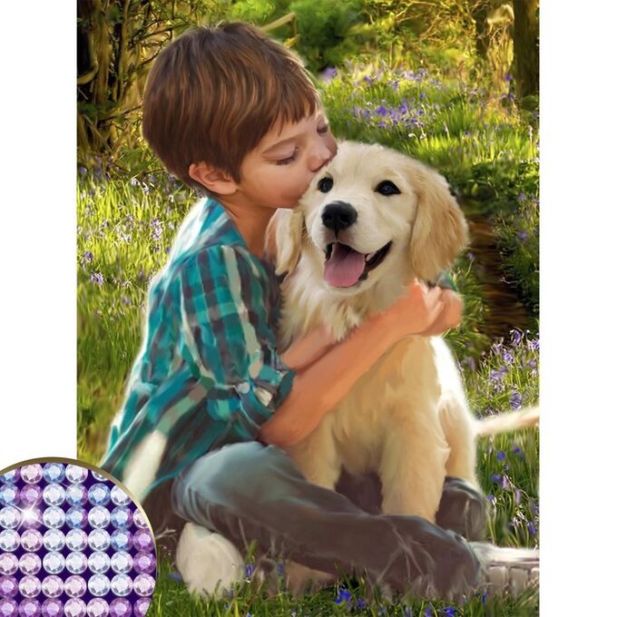Школа талантов Алмазная мозаика с частичным заполнением «Мальчик с собакой», 30 х 40 см, холст. Набор для творчества