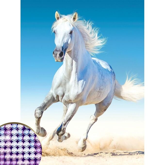 Школа талантов Алмазная мозаика с частичным заполнением «Белый конь», 30 х 40 см