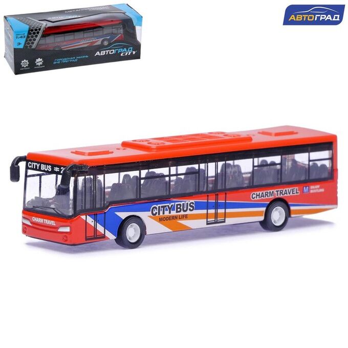 Автоград Автобус металлический «Междугородний», инерционный, масштаб 1:43, цвет красный