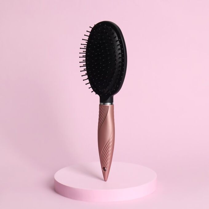 Queen fair Расчёска массажная, прорезиненная ручка, 7 x 25 см, цвет чёрный/розовый
