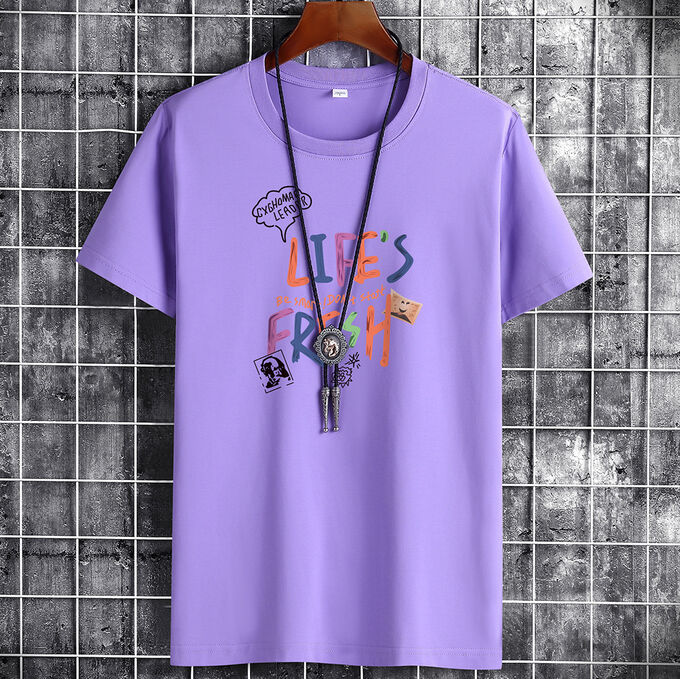 Мужская футболка, надпись &quot;Life`s fresh&quot;, цвет фиолетовый