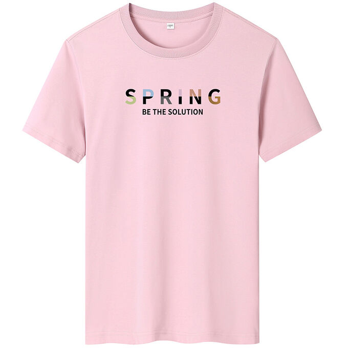 Мужская футболка, надпись &quot;Spring&quot;, цвет розовый